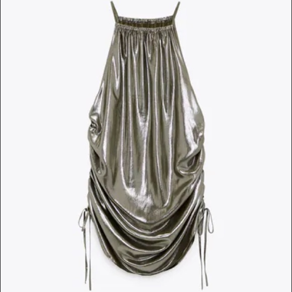 ZARA NEW WOMAN HALTER CAMISOLE TOP SILVER GOLD - Picture 9 of 11